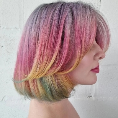 woman with rainbow styling with bop style cut included